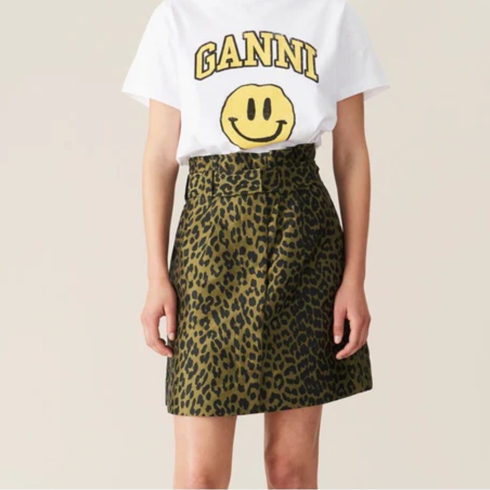 NWT Ganni leopard print jacquard skirt in olive